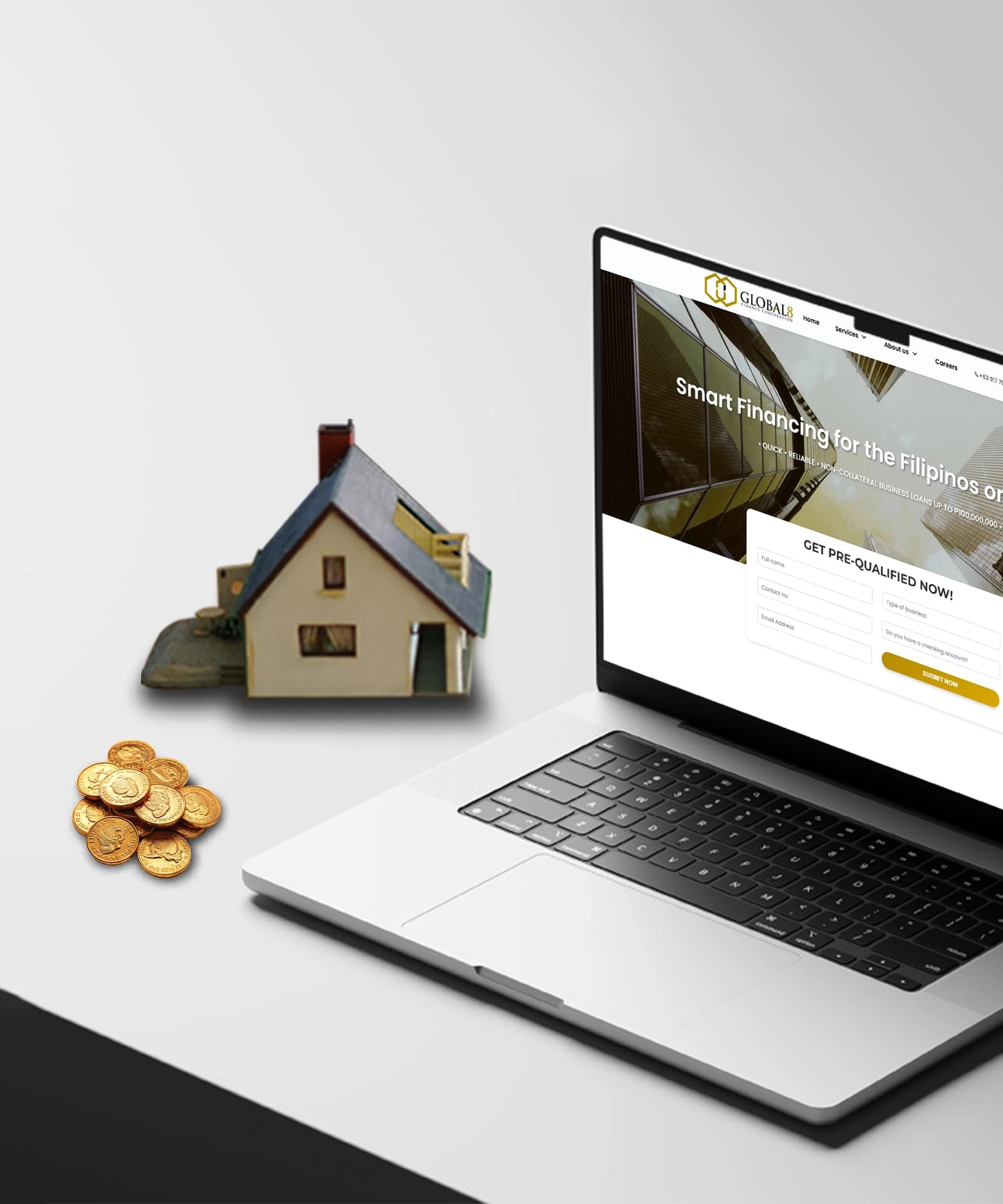 Financing laptop with tiny house and coins