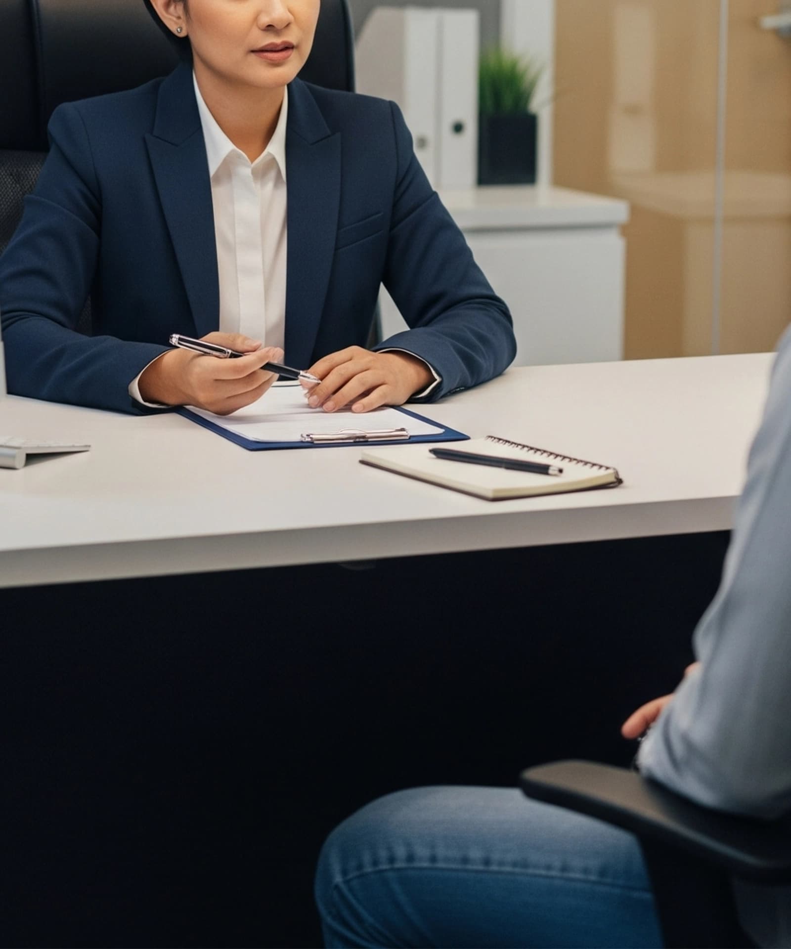 Credit analyst assistant reviewing loan documents and credit information